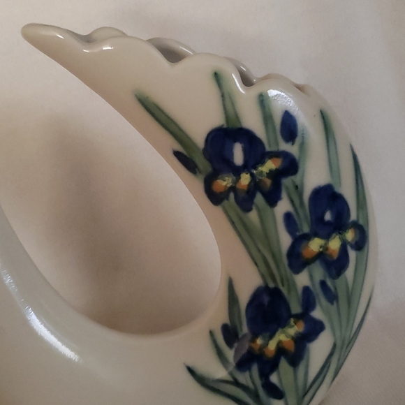 Pottery Crescent Moon Shaped with Iris Motif Vase - Picture 2 of 7